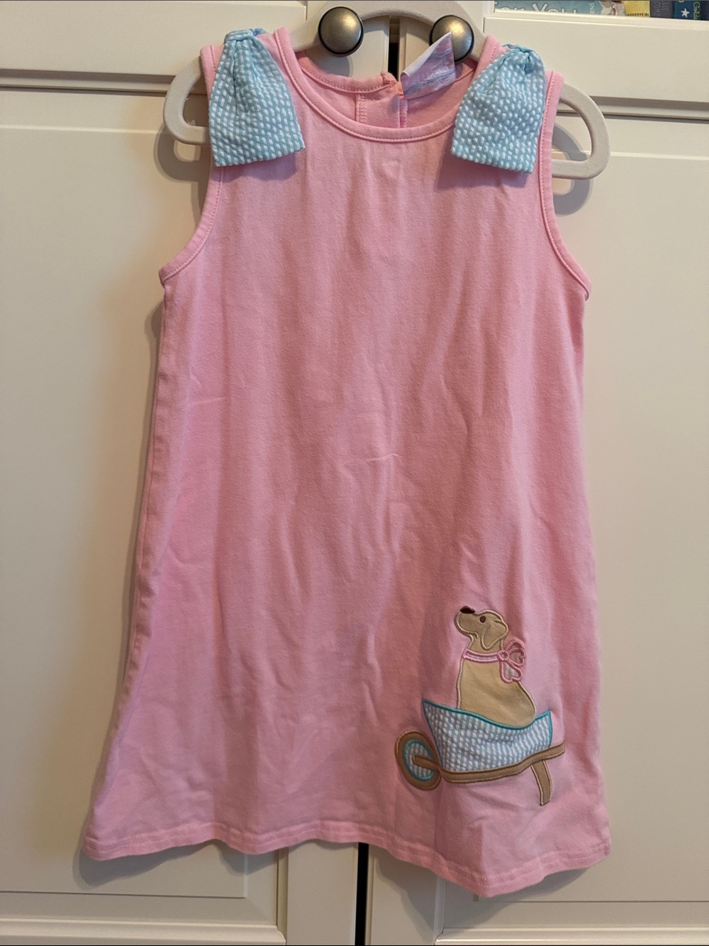 Pink Girls' Sleeveless Dress with Puppy Applique